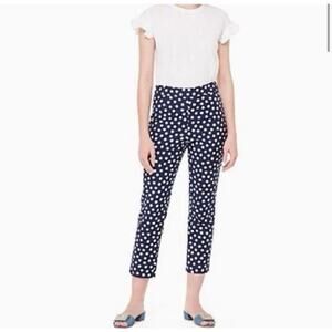 NWT KATE SPADE Cloud Dot Jacquard Pant Size 2 Navy And White Cropped Ankle Pant